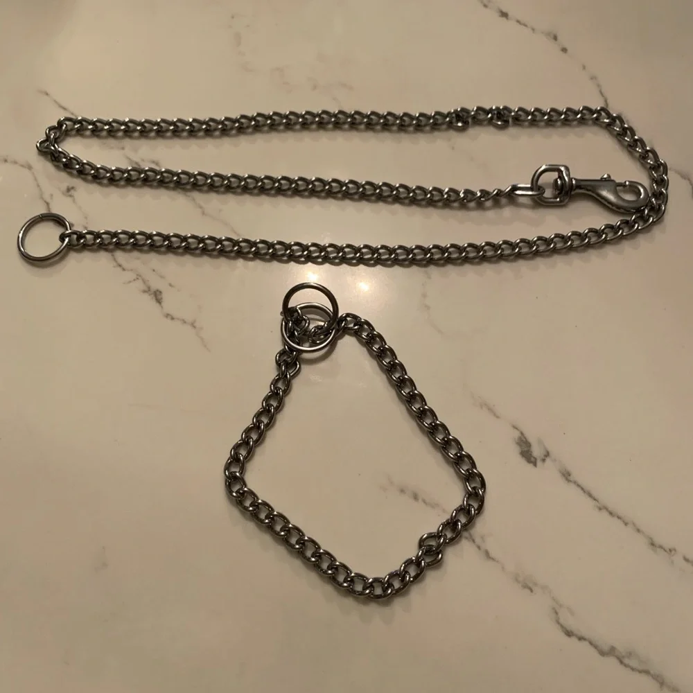 Gun Metal Chain Slip Collar and Leash